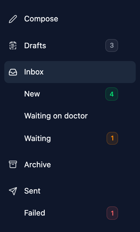 Sidebar with two saved views under Inbox