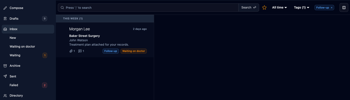 Pressing the star in the Inbox filter bar, naming the bookmark and saving it, with the view appearing in the sidebar under Inbox